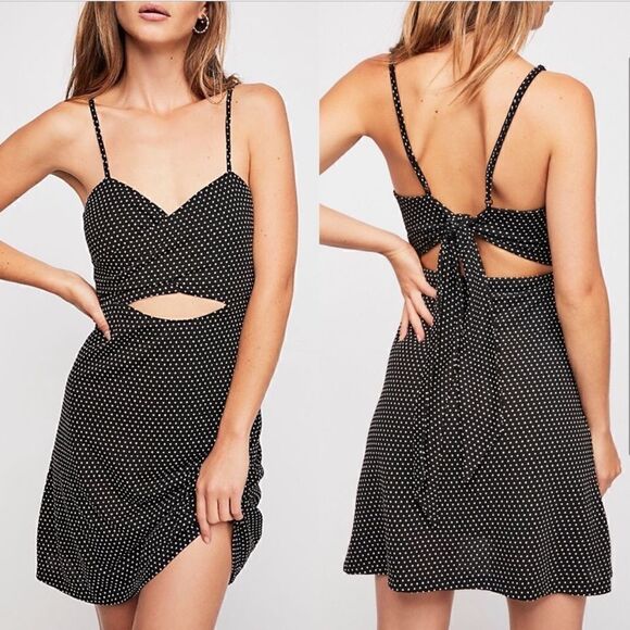 Free People Dottie Mini Cut Out Dress Black/White - Picture 1 of 11
